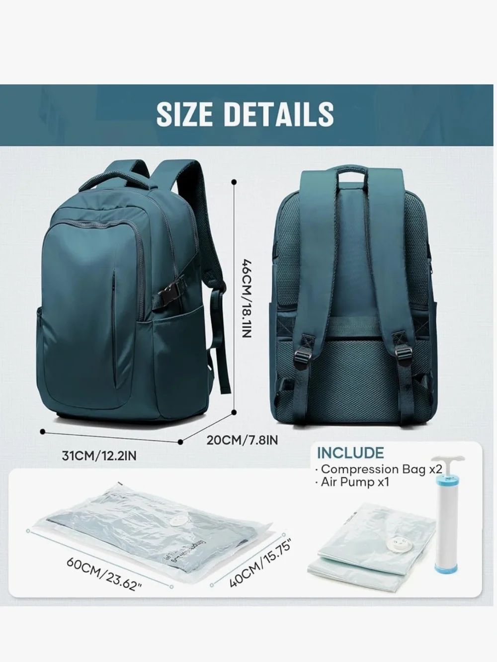 Suwasp Teal Travel Backpack - Spacious Everyday Bag